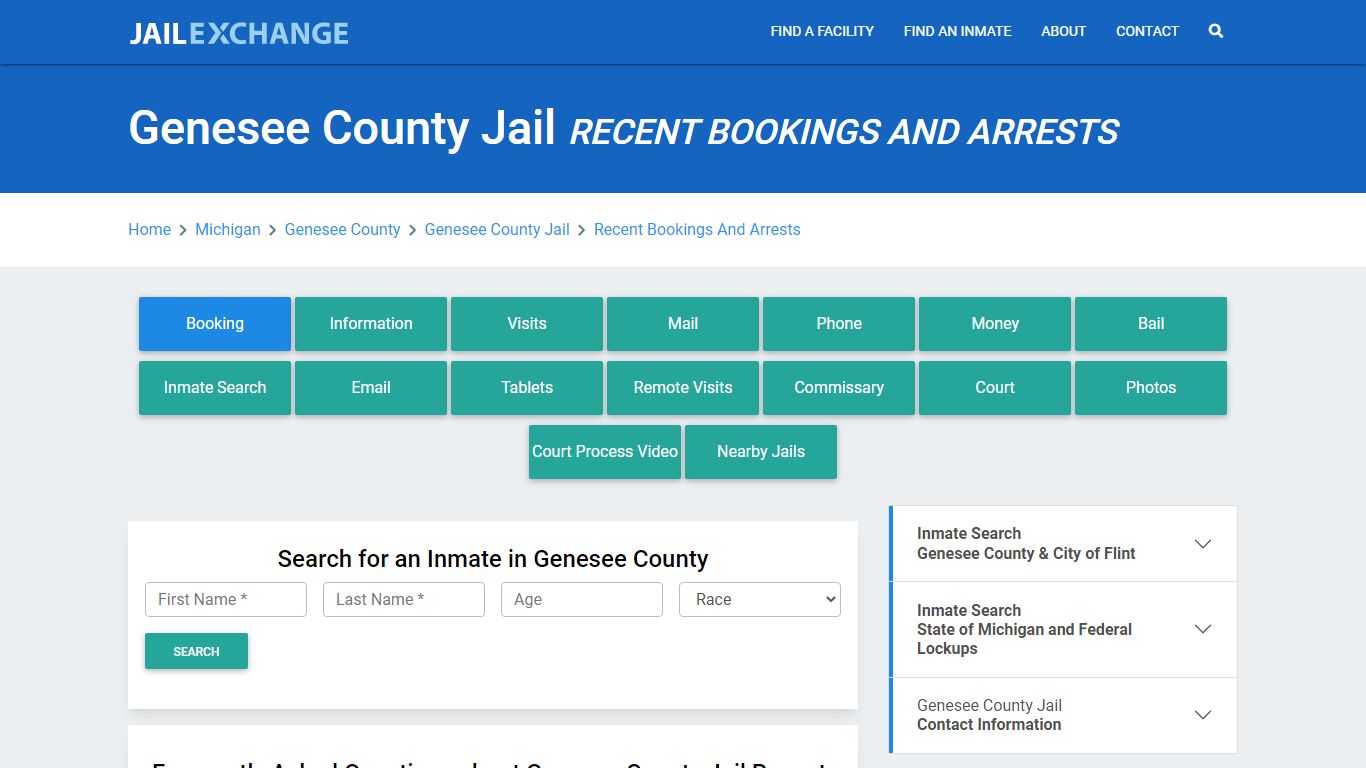 Genesee County Jail Recent Bookings And Arrests - Jail Exchange